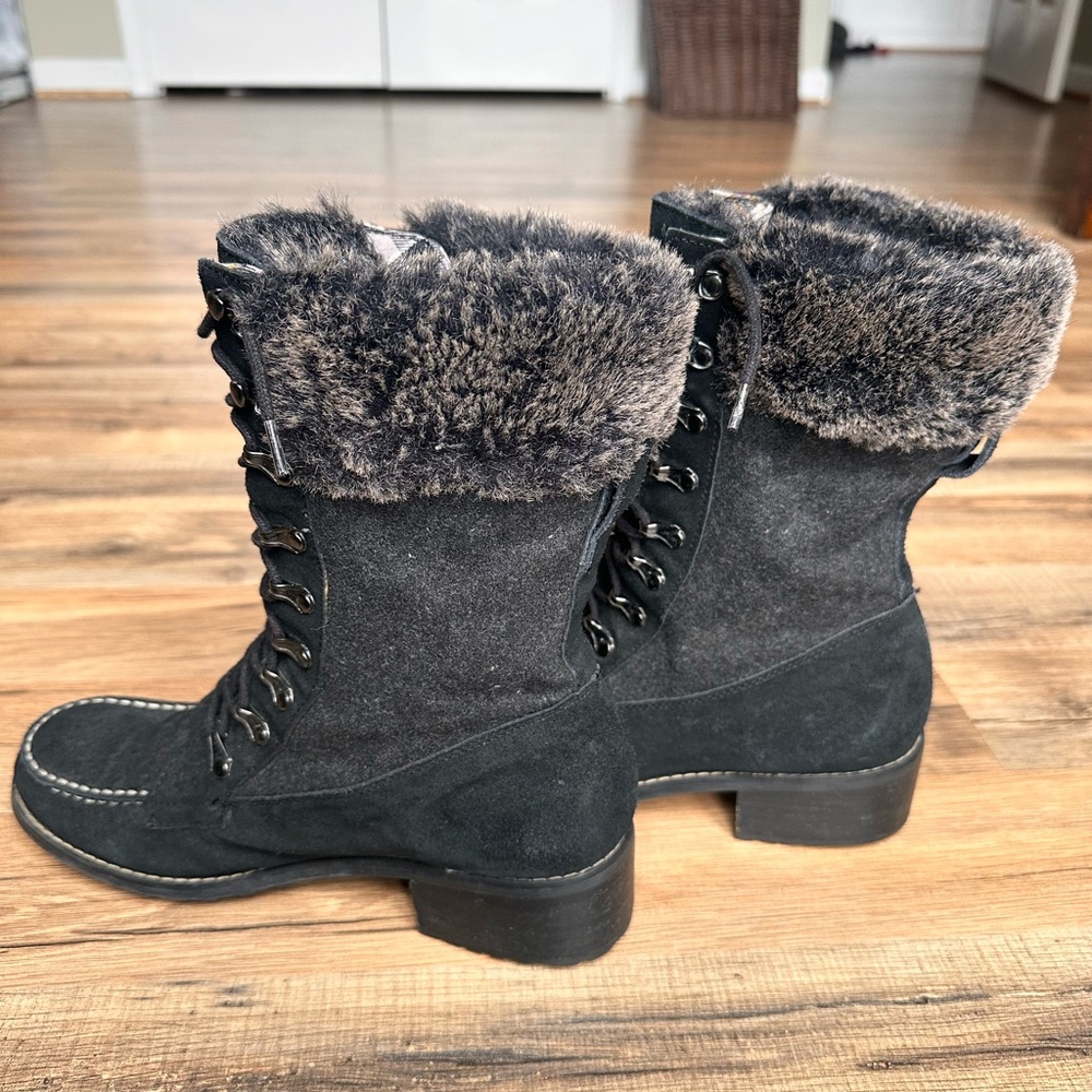 Lands' End Women’s Black Suede and Faux Fur Lace-Up Boots Size 8.5 - Picture 5 of 11